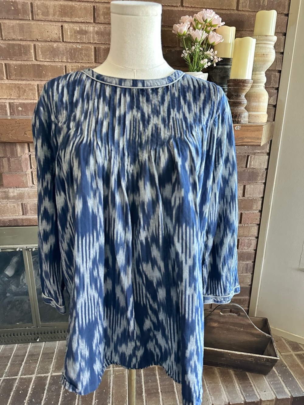 Scotch & Soda Amsterdams Blauw Blue Ikat Pleated Button Back Blouse S